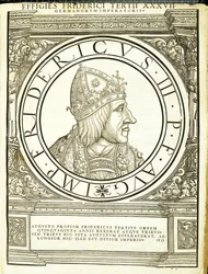 Fridericus III, illustration from Imperatorum Romanorum Omnium Orientalium et Occidentalium Verissimae Imagines ex Antiquis Numismatis